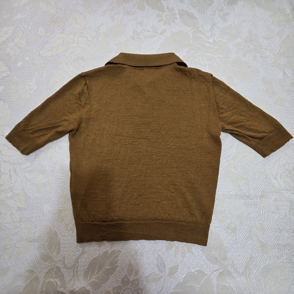 Saint Laurent $1200 Womens Cropped Polo Brown Cashmere Wool Collared SS Sz S - Picture 5 of 13